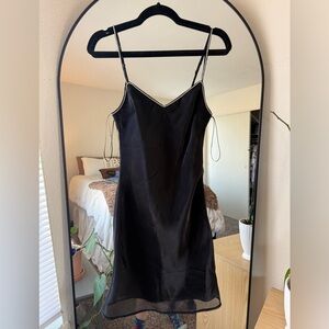 Abercrombie & Fitch Black Satin Slip Dress with Rhinestone Trim